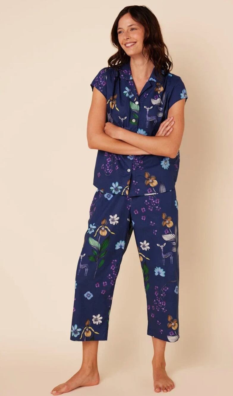 The Cat's Pajamas Womens S Deerly Luxe Pima Cotton Capri Pajama Pants Navy